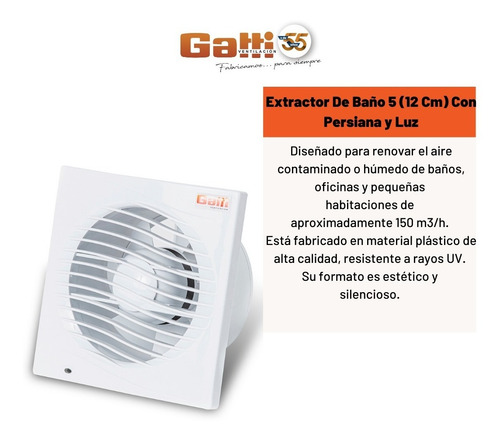 Imagen 4 de 9 de Extractor De Aire Baño 5 (12 Cm) C/ Pers. Motor Potenciado