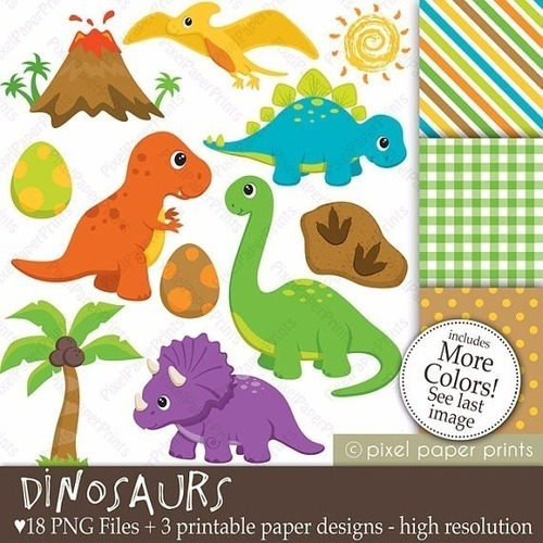 Kit Imprimible Dinosaurios 2 -26 Imagenes 3 Fondos