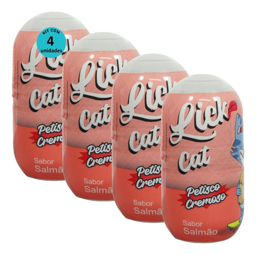 Hana Lick Cat Sabor Salmão 40g Petisco Cremoso Gatos Kit 4