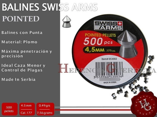 Imagen 2 de 7 de Balines Swiss Arms Pointed 4.5mm X500 7.56 Grain