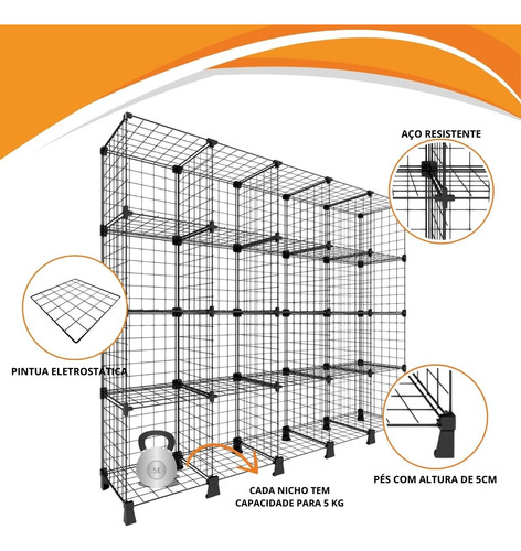Estante Aramada 20 Nichos Horizontal Arara Roupas Prateleira