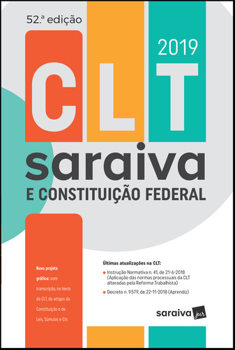 Clt Saraiva E Constituição Federal : Tradicional - 52ª Edição De 2019, De A Saraiva. Editora Saraiva Jur, Capa Mole Em Português