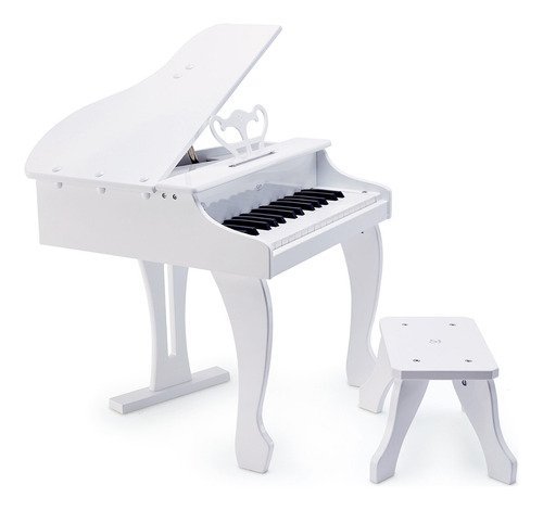 Hape deluxe gran piano piano de cola blanco de lujo de treinta teclas con taburete juego de juguetes musicales con teclado electrónico para niños a partir de 3 años