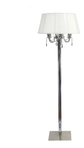 Lampara De Pie Cromo Pantalla Blanca Organza E27 Led Pantalla Blanco