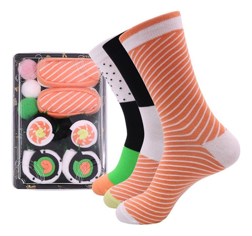 New Calcetines Tubo Medio Tres Pares Sushi Funny Holi 6