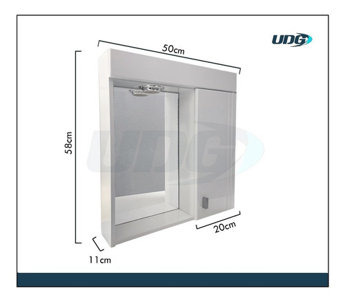 Imagen 2 de 4 de Espejo Botiquin Baño Laqueado 1 Luz 50 Cm + Set Accesorios