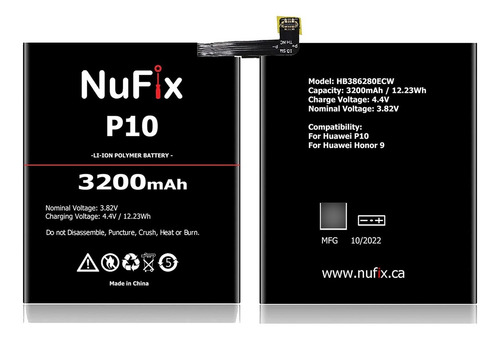 Nufix Battery Replacement For Huawei P10 3200mah Compatible