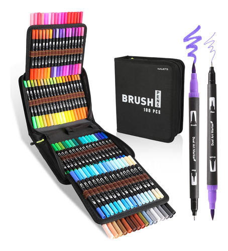 Plumones Dual Brush X100 Piezas, Punta Ultrafina Y Pincel