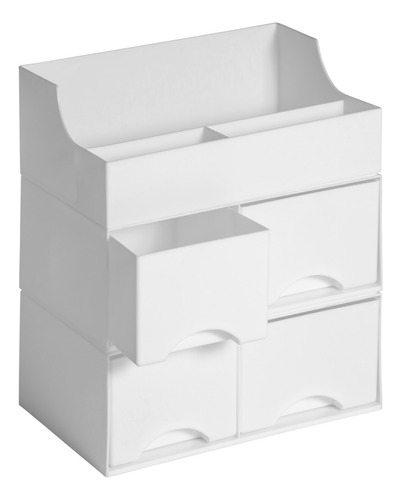 Organizador Práctico De Cosméticos Y Maquillaje Ravena Ivie - Tocador O Baño - 4 Cajones, 3 Niveles, Alto 28.5cm - Color Blanco
