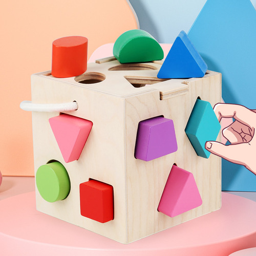 Juego Didáctico Bebé Montessori Cubo De Madera Educativo Color Modelo de formas