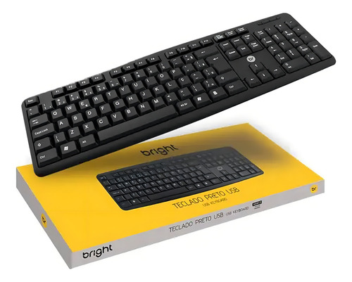 Teclado Bright Usb Basico Usb 0014 Com Fio 1,3m Abnt2 Pc Cor Preto