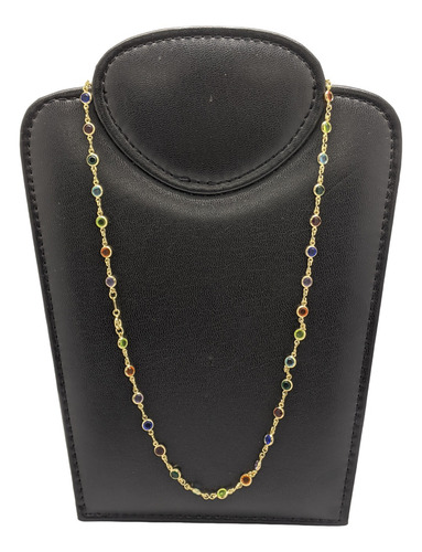 Colar Gargantilha Banhada Ouro Pedras Coloridas 60cm