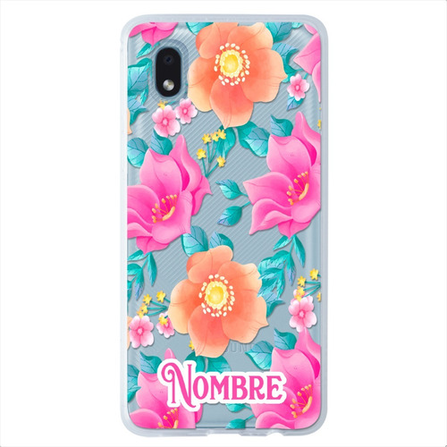 Funda Galaxy Flores Rosas Personalizada Con Tu Nombre