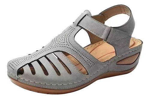 Sandalias Antideslizantes Vintage De Cuero Con Punta Cerrada