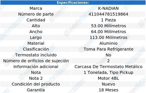 Toma Anticongelante Aluminio 2 Pernos C30 V8 6.6l 70 Al 72