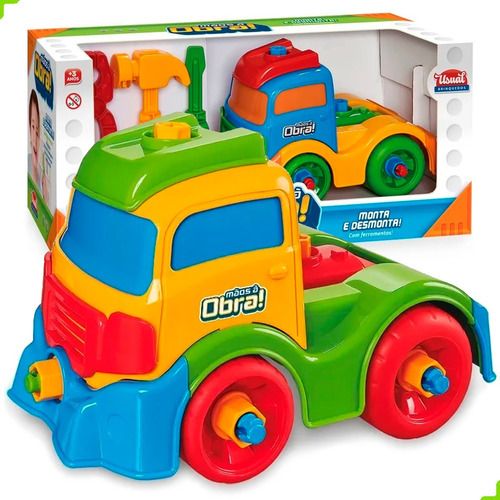 Brinquedo Educativo Caminhão Monta Desmonta Ferramentas Cor Colorido Personagem Mãos a Obra