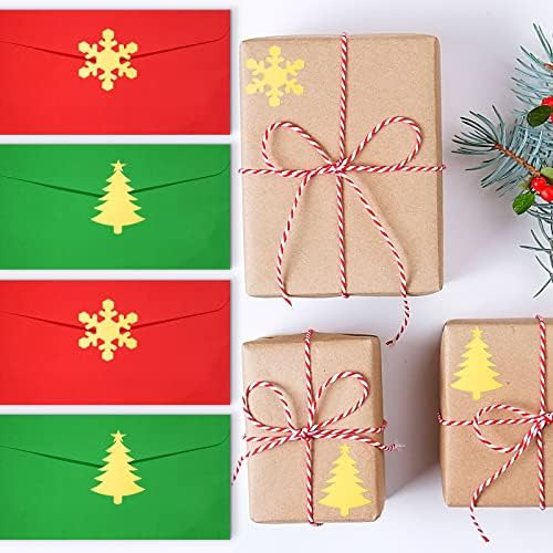 Sobres Navideños Sobre Verde Y Rojo Con Pegatinas De Copos D