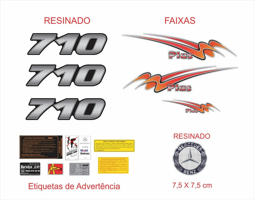 Imagem 2 de 6 de Kit Emblemas Adesivo Mercedes Benz 710 Plus Faixa Krt09