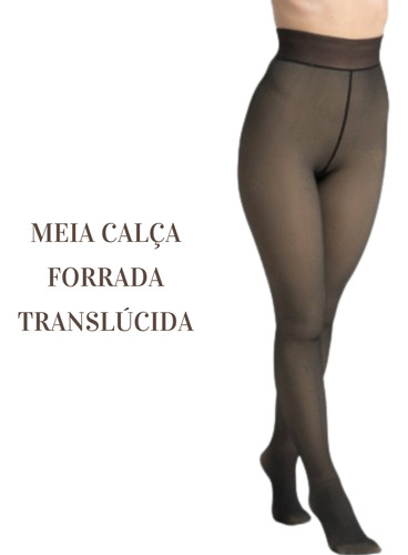 Meia Calça Térmica Translúcida Forrada Com Pelúcia Inverno Translucida Plus Size