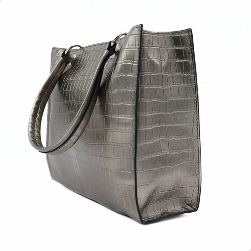 Bolsa Para Mujer Andrea Tote Textura Cocodrilo Plata And23 Acabado De Los Herrajes Metálico Color Plateado Correa De Hombro Plateado