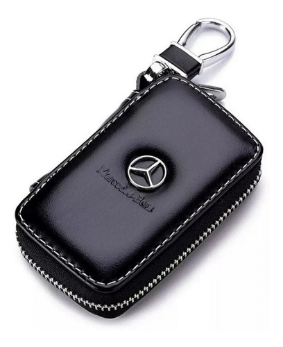 Porta Chave De Couro Preto Proteção Chaveiro Mercedes Benz
