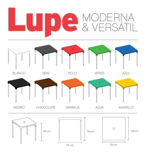 Imagen 6 de 9 de Combo Mesa De Jardin Lupe 72x72 Plastica + 4 Sillas Malba Reforzadas Combo Jardin C/garantia
