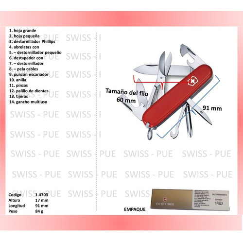 Imagen 2 de 2 de Navaja Super Tinker Roja 14 Usos Victorinox (1.4703)