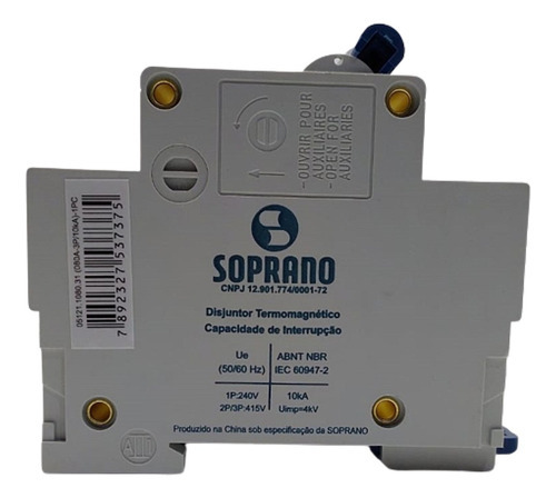 Soprano 05121.1080.3168 Disjuntor Tripolar Din 80a 10ka Curva C