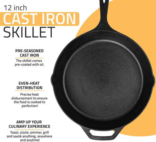 Sartén De Hierro Fundida Utopia Kitchen Pre Sazonada 12.5 In Black