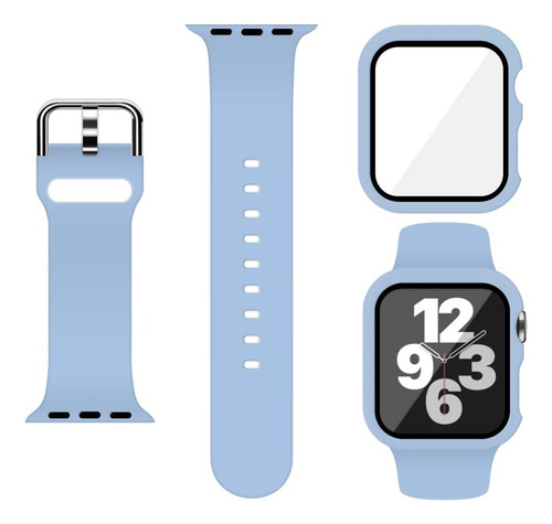 Correa Para Apple Watch + Funda Protector Serie 8 7 6 5 4 Se Ancho De La Correa 42 Mm Color Azul Claro