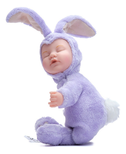 Muñeco Tierno Modelo Bebe Conejo Morado 23 Cm