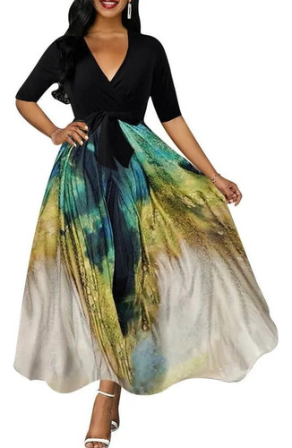 Falda, Vestido Estampado Elegante Dobladillo Grande