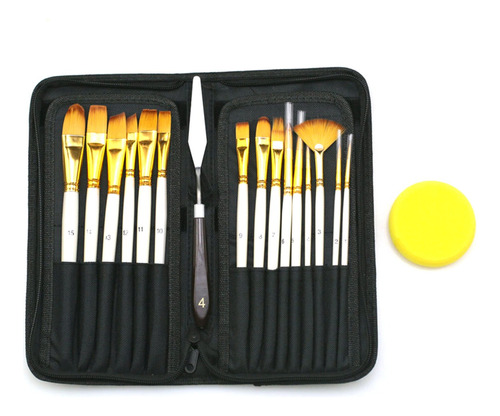 Set De Pinceles Básicos Pintura 15pcs Acuarela Acrilico Oleo