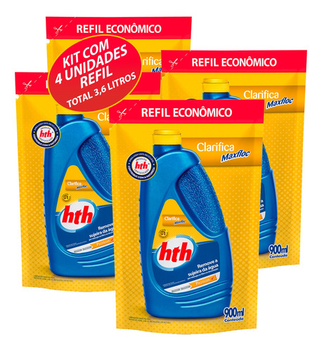 Kit 4 Clarificante Hth Maxfloc Decantador Água Refil 900ml