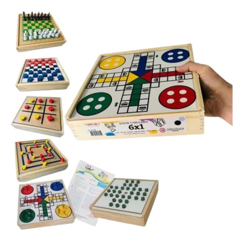 Jogos De Tabuleiro 6x1 Xadrez Damas Ludo Trilha Velha Resta1