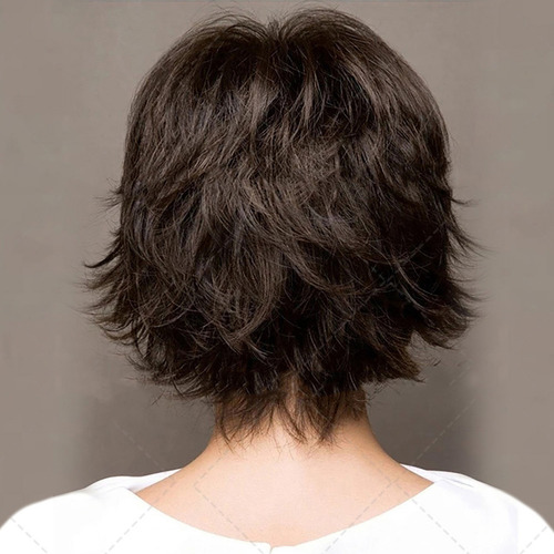 Peruca De Cabelo Curto Em Camadas Onduladas Com Franja - Sin