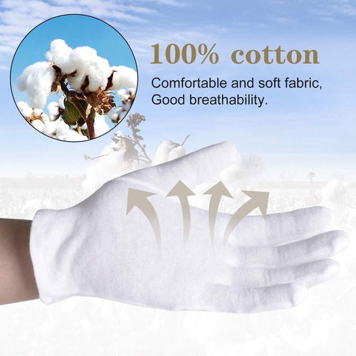 Guantes 100% Algodón, 6 Pares De Guantes De Algodón Blanco P