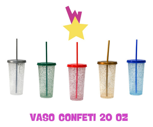 50 Vasos Reusables Glitter 20 Oz 