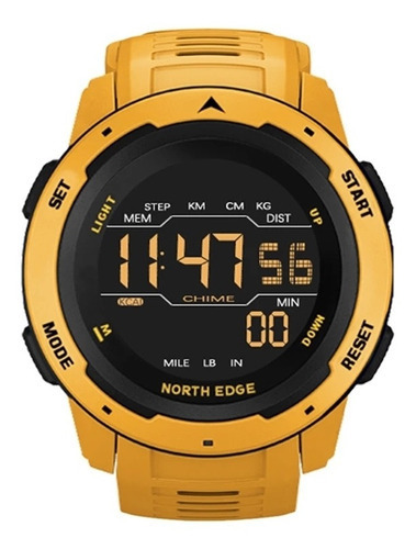 Reloj North Edge Mars Multifunción Apto Nado Malla Amarillo