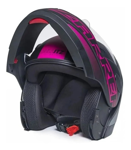 Capacete Taurus Zarref Articulado Neon Preto E Rosa Fosco