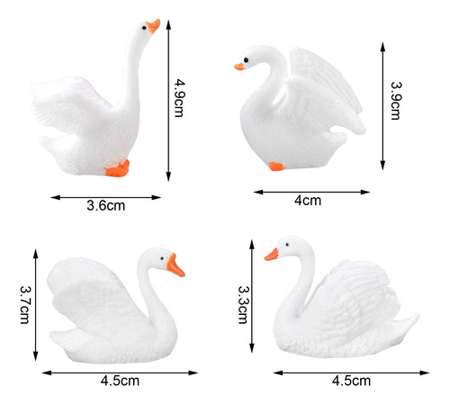 4x Mini Figuras De Cisnes, Adorno De Mesa Pequeño De Resina