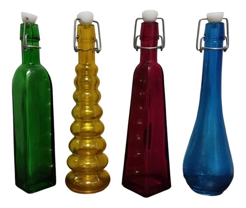 Botellas Decorativas De Colores Vidrio Miden 21 Cm Alto 