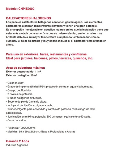 Imagen 7 de 9 de Calefactor De Pie Y Techo Liliana Halogeno 2000w Chpie2000