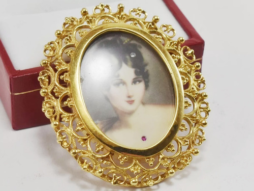 Prendedor Camafeo Oro 18k Único Diseño Italiano Regalo Mamá