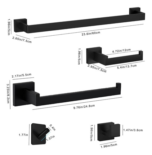 Juego De 15 Accesorios De Baño Color Negro Mate
