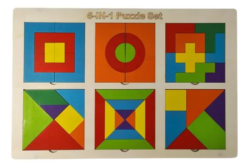 Rompecabezas Madera Tangram 6en1 Puzzle Figuras