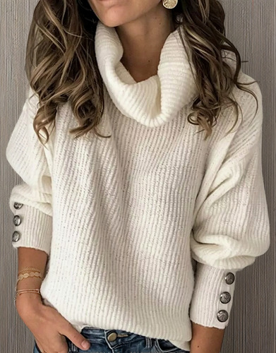 Suéter Oversize Grueso Con Cuello Alto Para Mujer