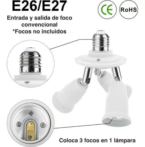 Adaptador Socket De Luz Para 3 Focos Triple Lampara Movil Color Blanco