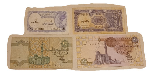 Billetes De Egipto Antiguos One Pound Piastres Son 4