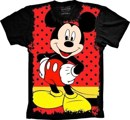 Camiseta Unissex Preta Estampa Mickey Manga Curta Plus Size